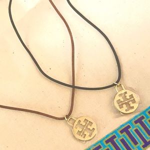 Authentic Tory Burch Charm Leather Necklace Choker